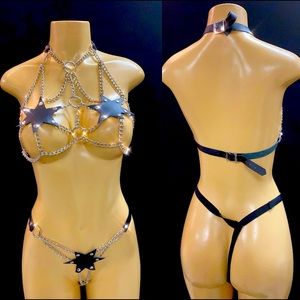 NEVER WORN leather and chain bondage two piece set